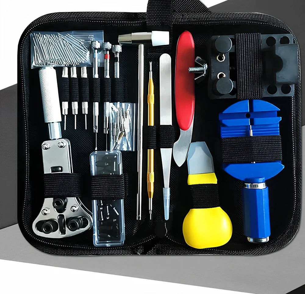 147-piece watch repair kit tools including tweezers and screwdrivers, total 0.6 kg in storage case for home use