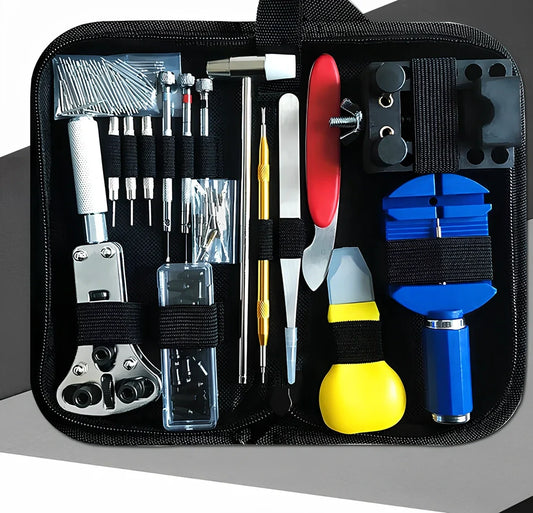 147-piece watch repair kit tools including tweezers and screwdrivers, total 0.6 kg in storage case for home use