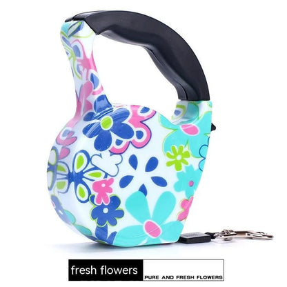 Automatic retractable dog leash, 5 m long, 1 cm wide, plastic, in a choice of printed designs