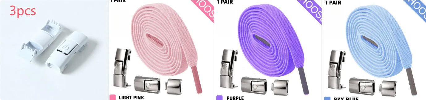 Press lock elastic shoelace with 8mm widened flat profile in assorted colours.