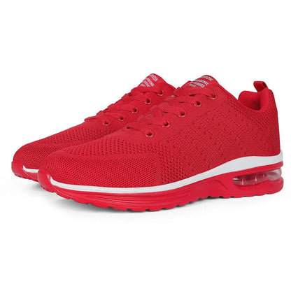 Casual Flyknit running shoes in multiple colours with mesh uppers and a round toe design.