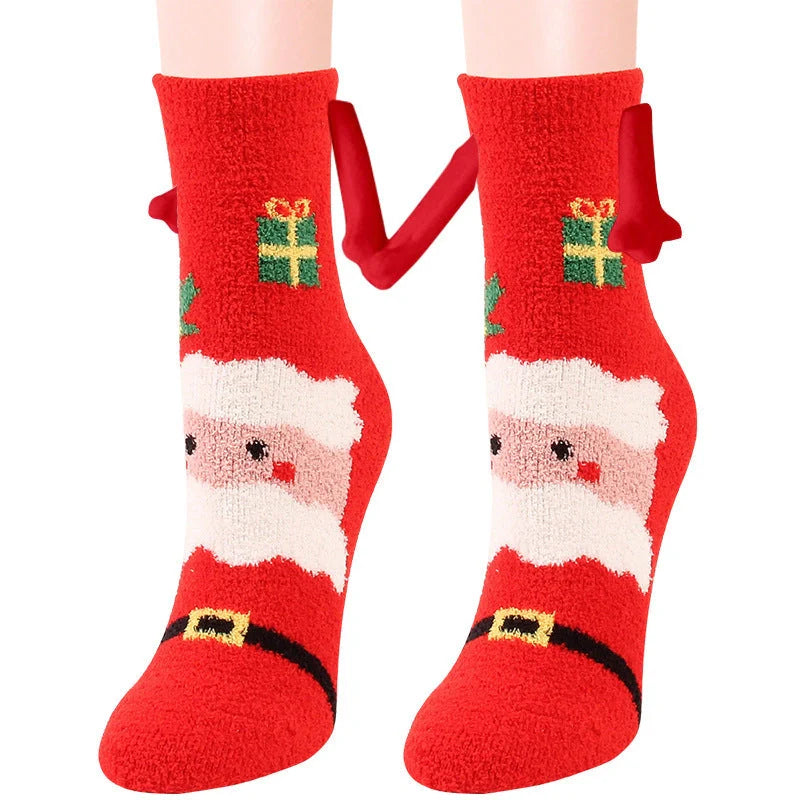 Christmas couple socks with magnetic suction feature for hand holding, in various animal patterns