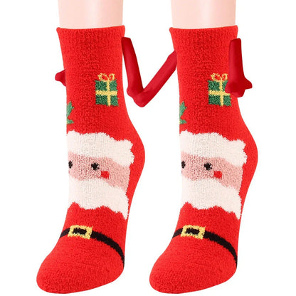 Christmas couple socks with magnetic suction feature for hand holding, in various animal patterns