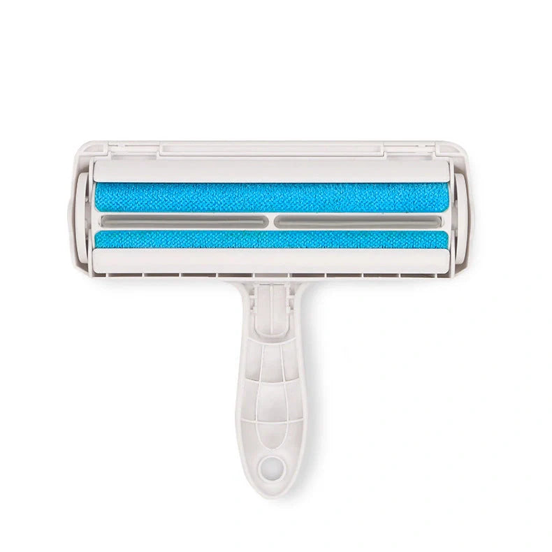 Efficient pet hair remover tool in red and blue for furniture and carpets