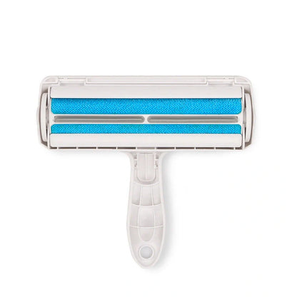 Efficient pet hair remover tool in red and blue for furniture and carpets