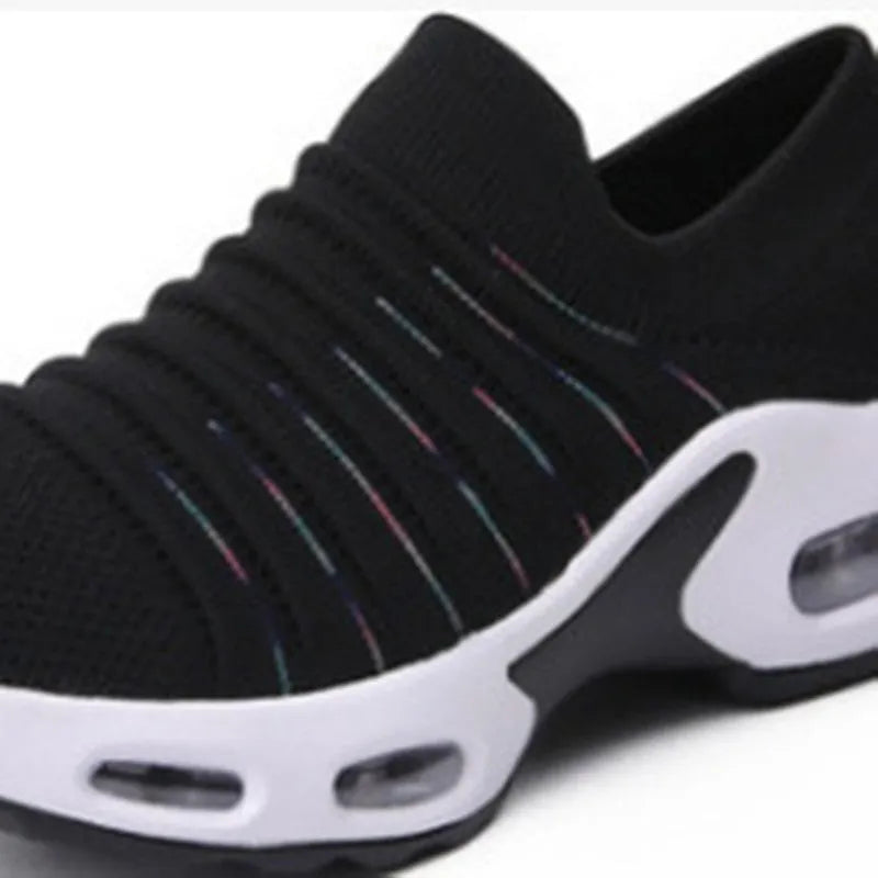 Fly-knit socks shoes in light grey with a stretch mesh upper and round toe