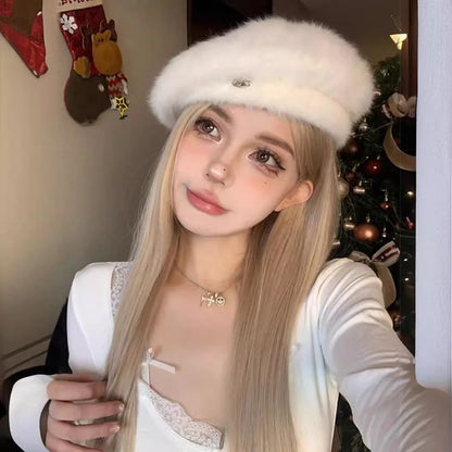 Women's straight synthetic wig in milk tea blonde colour measuring 50cm length with heat-resistant fibres