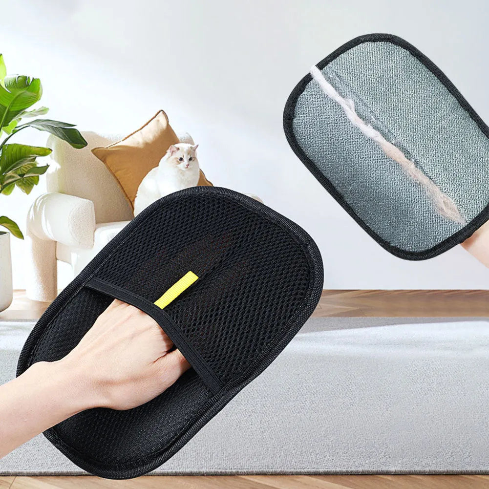 Black pet hair removal gloves with dual-sided silicone brush design for dog cat rabbit grooming