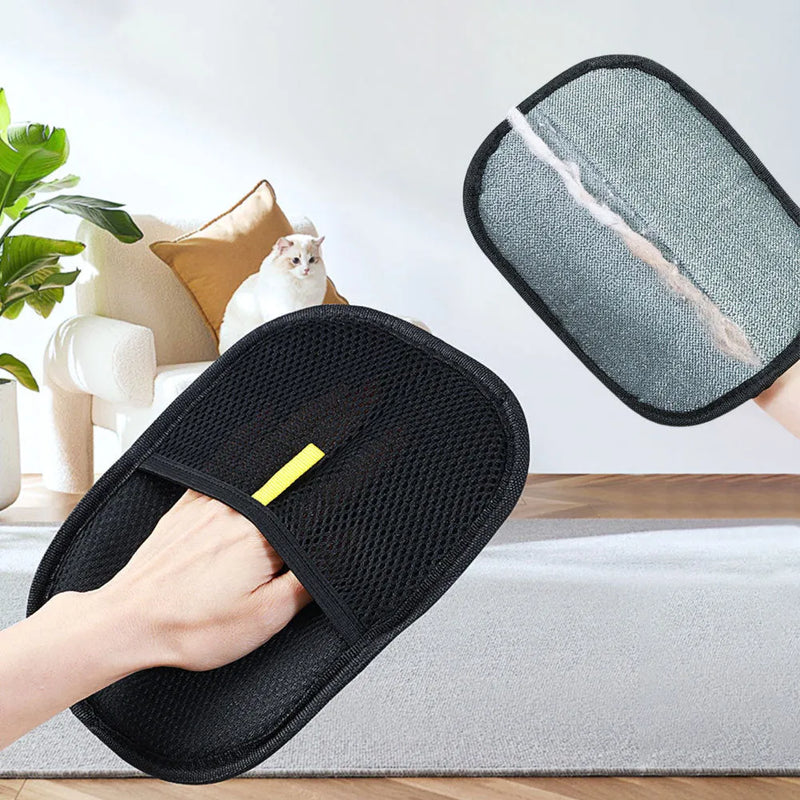 Pet Hair Removal Gloves Deshedding Brush Mitt for Dogs Cats and Rabbits with Long Short Curly Fur, Dual-Sided Silicone Brush Hand Grooming Tool, Black Breathable Mesh Fabric Construction 24x16cm