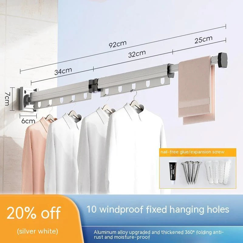 Aluminium suction cup folding clothes hanger with retractable drying rack