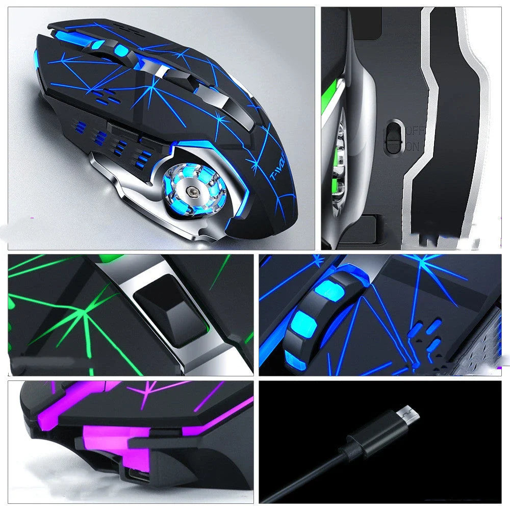 Wireless 2.4GHz USB Optical Gaming Mouse with Adjustable DPI, Programmable Macro Buttons, and Vibrant RGB Backlighting