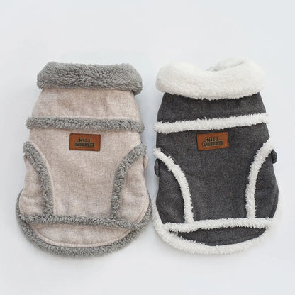 Velvet winter pet coat for small dogs and cats in dark grey or light brown, sizes S to XXL