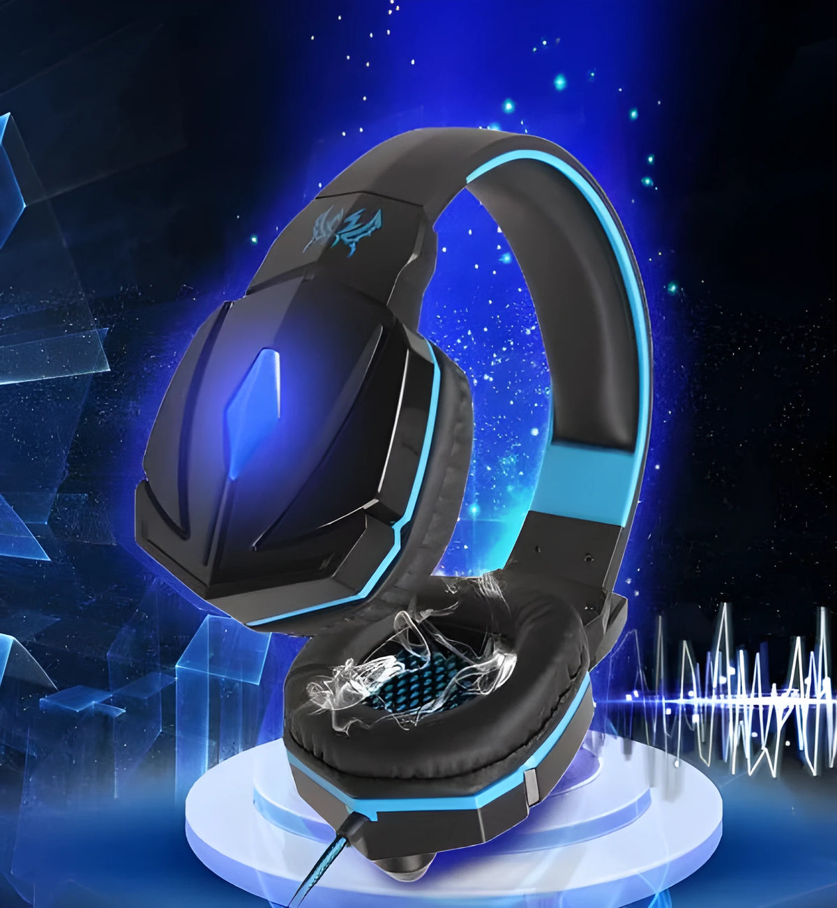 G1000 gaming headset with microphone in Blue, over-ear wired design with 3.5 dual plug and USB connection