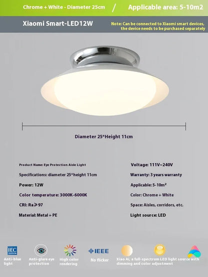 Flying saucer ceiling lamp in cream style with iron shade, available in 25cm or 45cm diameter and six colours