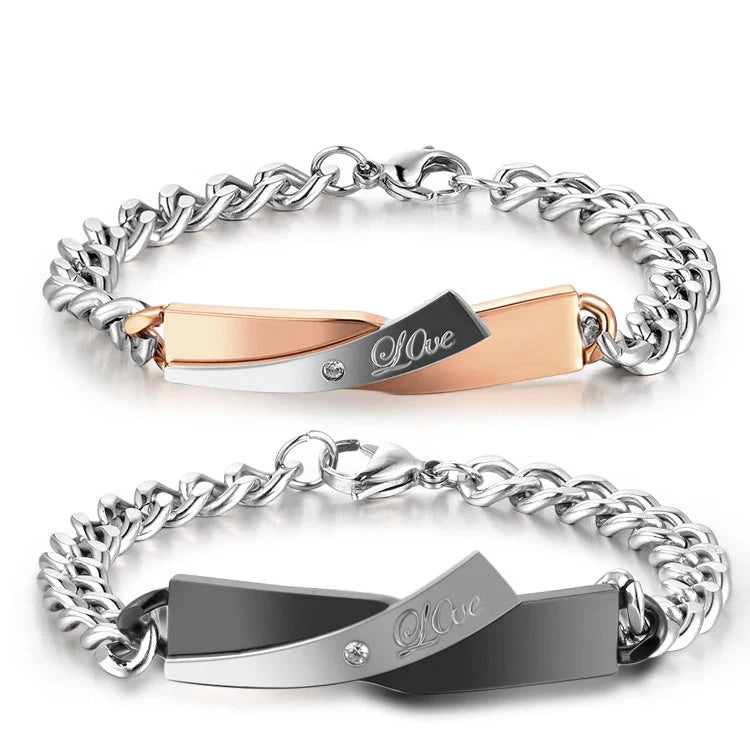 Stylish couple's cross-design stainless steel bracelets in various colours
