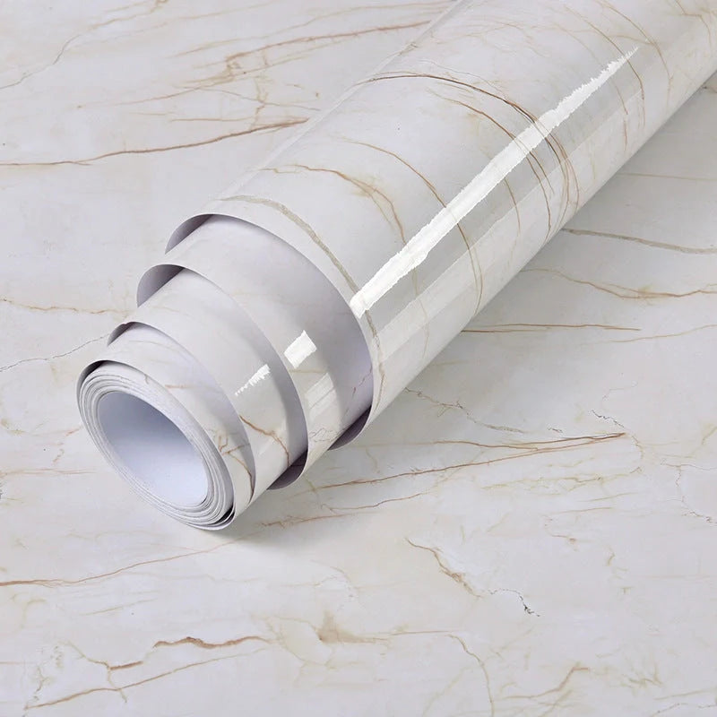 Elegant imitation marble furniture wallpaper with waterproof and heat-resistant properties for easy kitchen, bathroom, and home decor updates