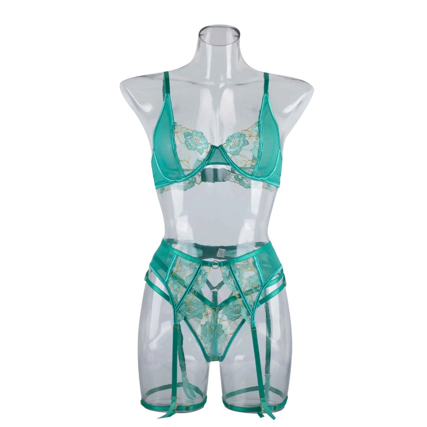 Women's light green embroidery bra set with three-point design