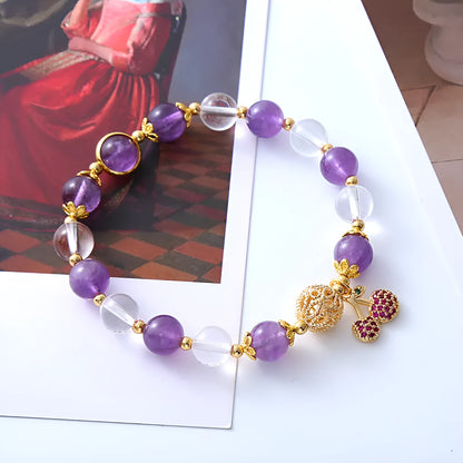 Purple crystal bracelet with micro-inlaid cherry flower design, sweet style.