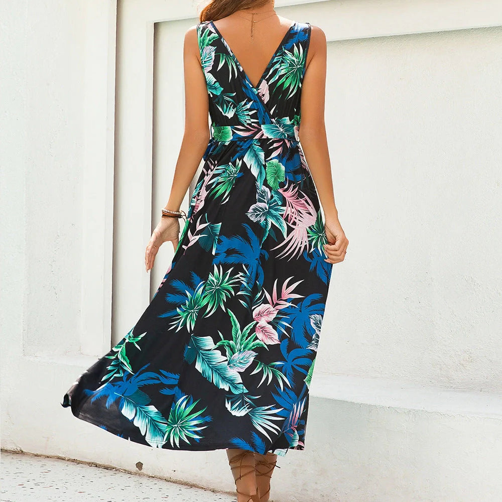 Women's Printed Lace-Up Resort Camisole Dress in black and apricot, perfect for summer outings