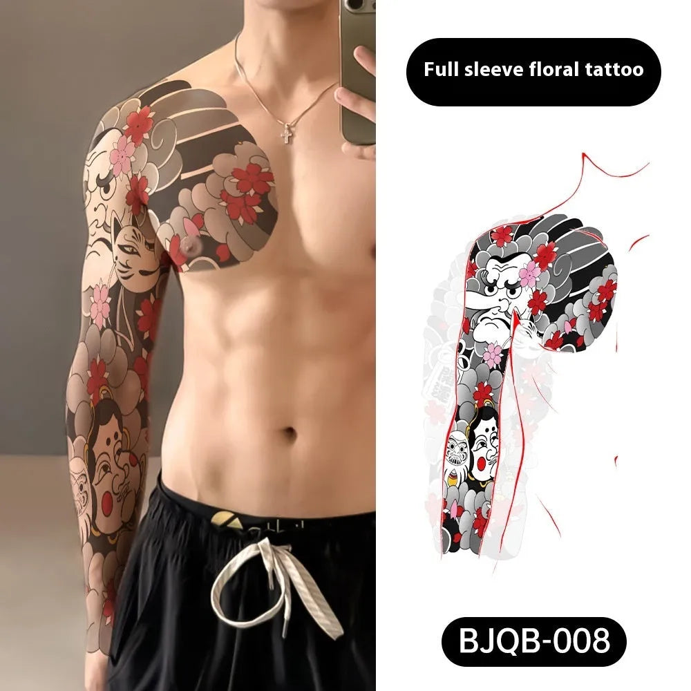 Retro traditional simulation flower arm body sticker sheet, 520mm x 370mm, transfer printing, BJQB pattern options