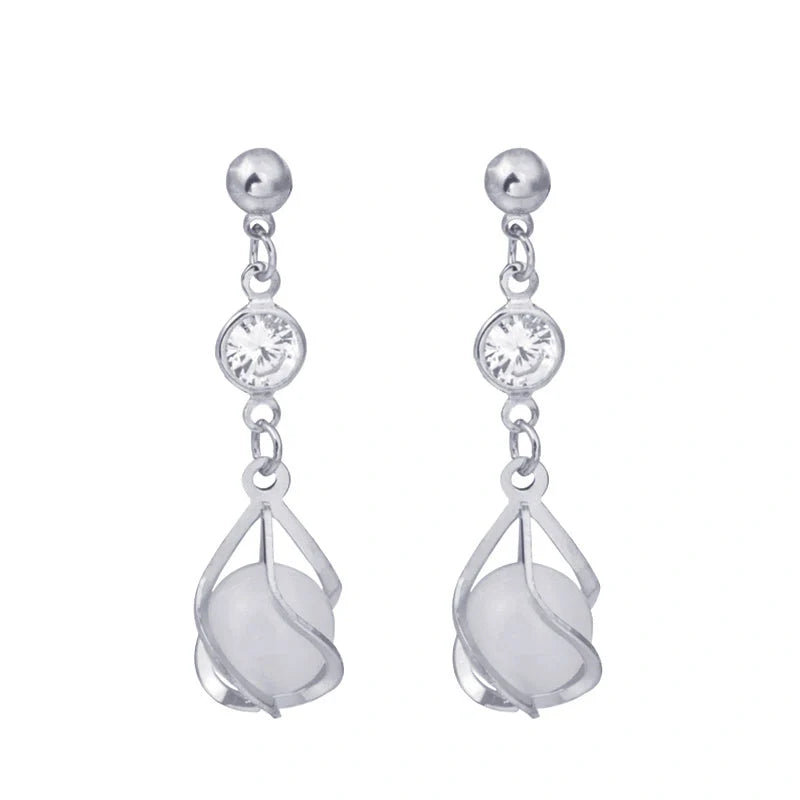 Crystal opal earrings with water drop design and electroplating finish