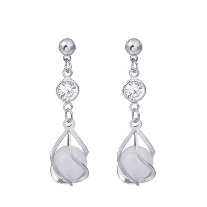 Crystal opal earrings with water drop design and electroplating finish