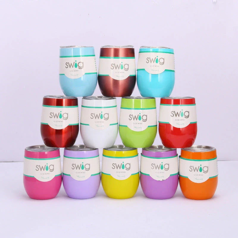 Insulated Stainless Steel Wine Tumbler - 12oz Double-Wall Vacuum Cup in Various Colors