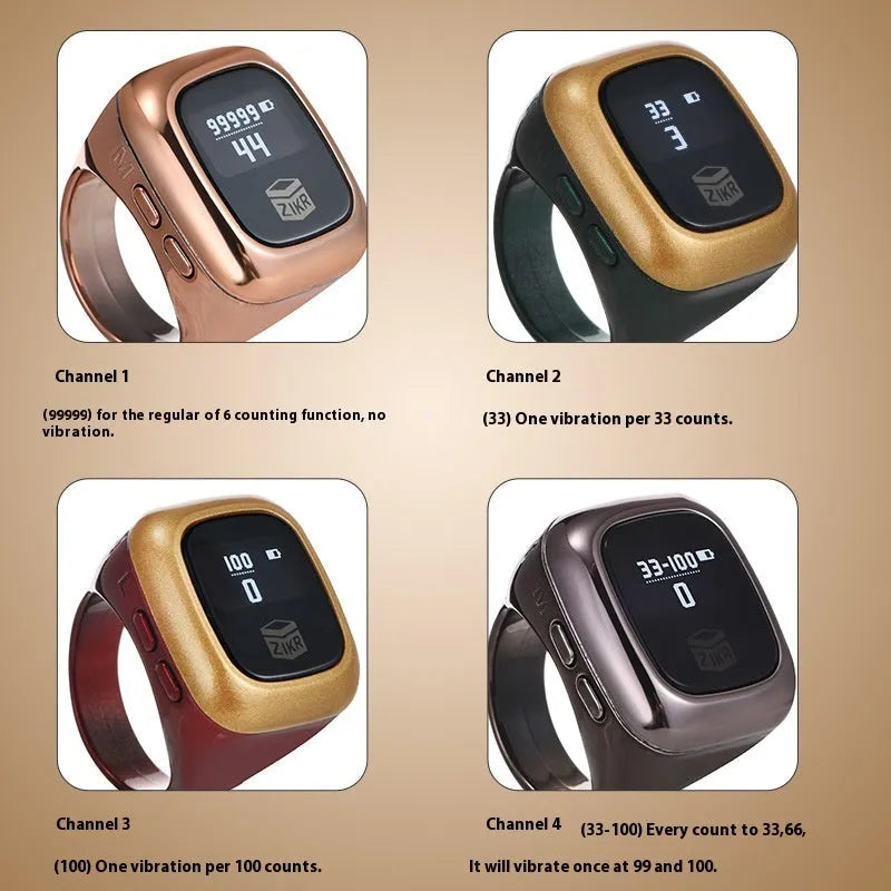 Al-Fatiha black digital wrist counter with display screen showing numbers, on a wrist.