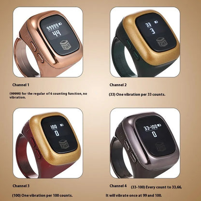 Al-Fatiha black digital wrist counter with display screen showing numbers, on a wrist.