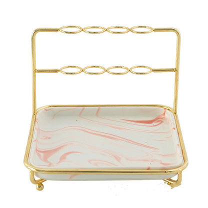Modern short-style cosmetics storage rack on a desktop, made from iron and ceramic, shown in a choice of colours.