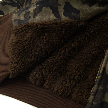 Women's camouflage reversible hooded jacket with detachable fur hood, cotton, long sleeves, sizes S M L