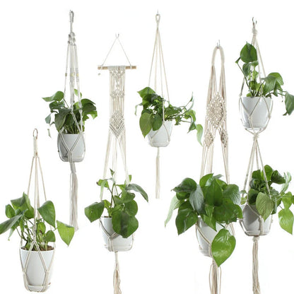 Handmade beige cotton rope indoor plant hanger basket for stylish home decor