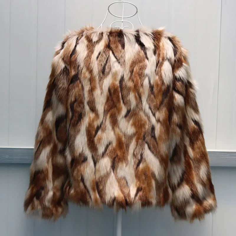 Korean version slim-fitting women's faux fur coat in a fox fur style, shown in real-shot colour.