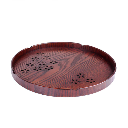 Wooden plate with hollow cherry blossom pattern, 30cm diameter, shallow 2cm depth