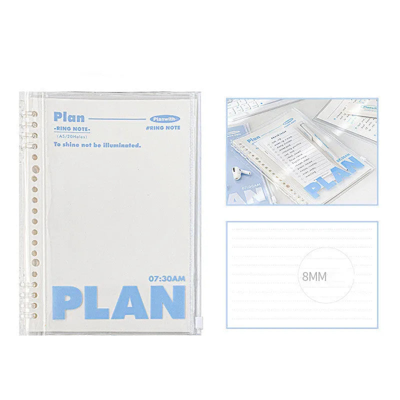 A5 PVC notebook holder in blue colour showing clear front panel with visible papers inside