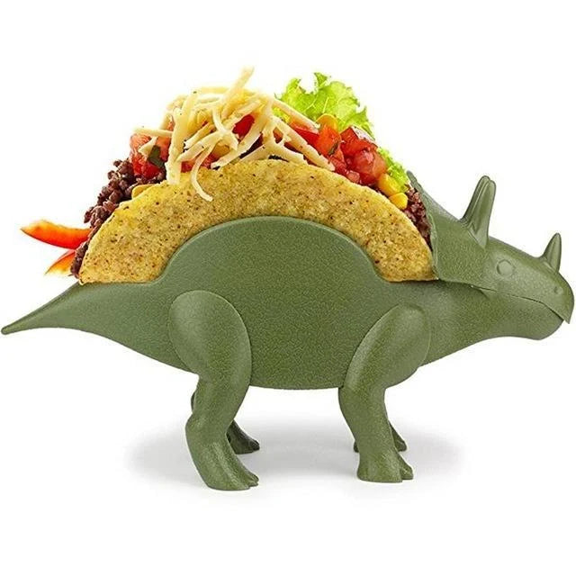 Dinosaur-shaped ABS plastic taco holder in army green, light green, or pink