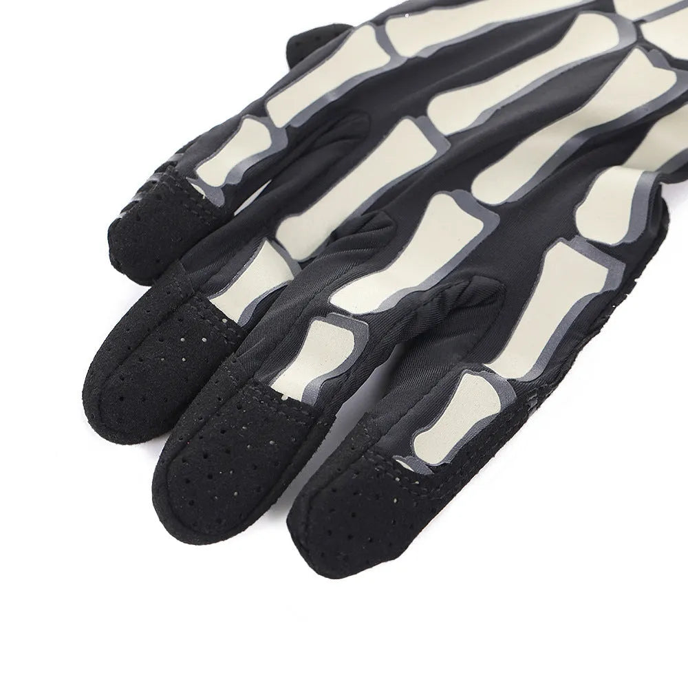 Skull luminous full finger riding gloves in black or khaki, ice silk polyester, touch screen and non-slip, sizes S-XXL