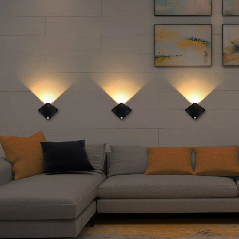 Motion-activated wireless LED wall lamp with adjustable sensor and long-lasting battery for hands-free home decor lighting