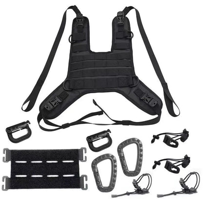 Universal black vest fuel tank bag mounting base for motorcycle tank bag, shown as a vest-style mount base