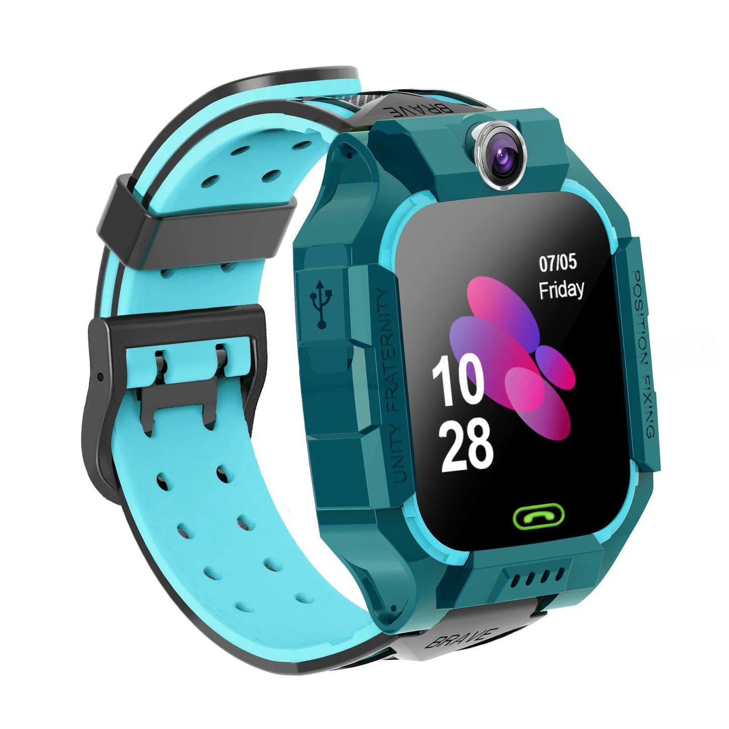 Children's smart watch with silicone wristband in pink, blue or red colour