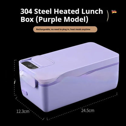 Rechargeable electric lunch box with 304 stainless steel liner, 40W USB power, timing function, 245x90x124mm