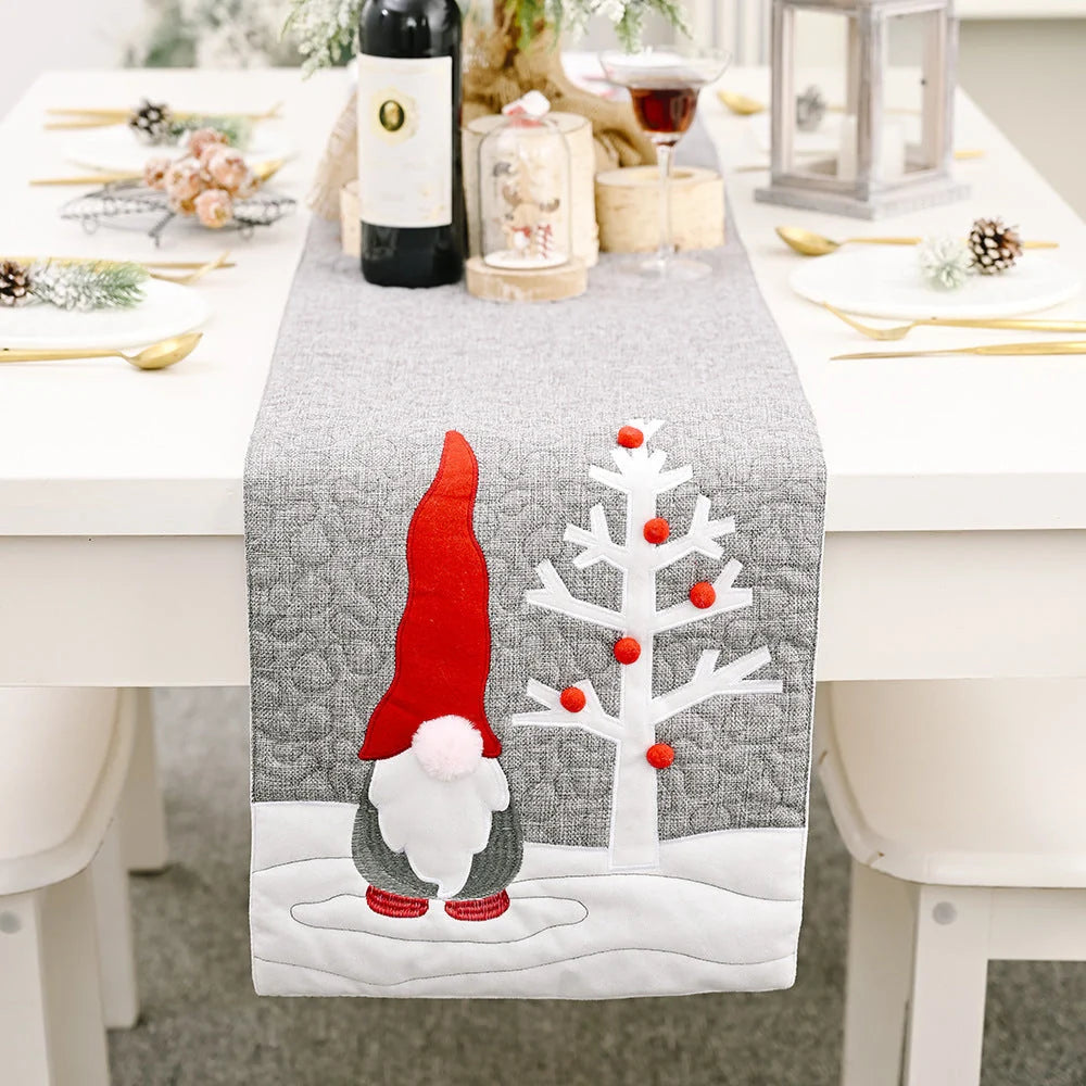 Christmas gnome plush doll grey table runner for festive table decoration