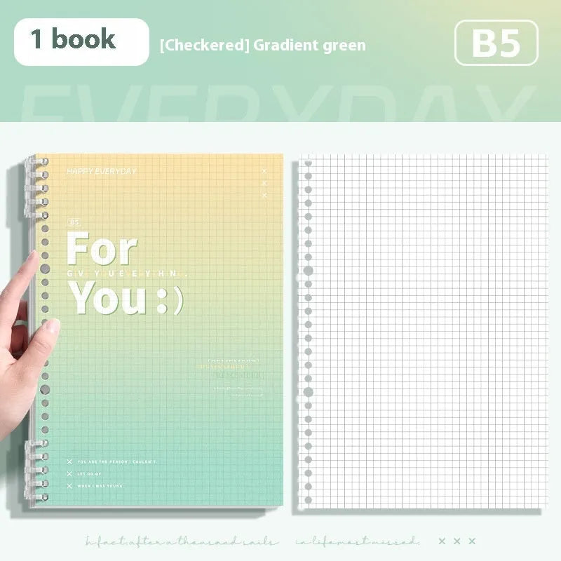 Removable coil gradient notepad in green, blue, pink, or purple with PP cover and wood-free paper