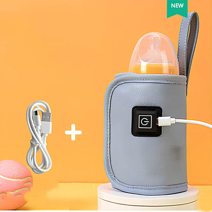 Portable milk bottle warmer with adjustable 55mm-75mm sleeve and temperature control