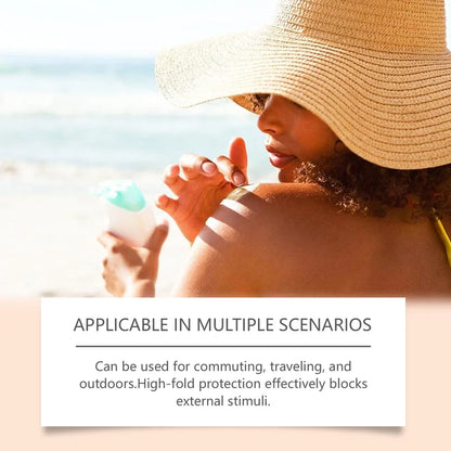 SPF50+ sunscreen cream in 50ml tube with titanium dioxide and hyaluronic acid for summer protection