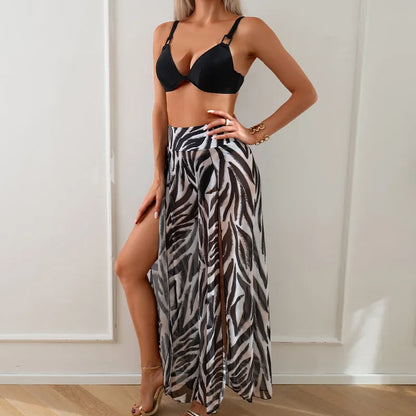 Women's three-piece polyester bikini set in quick-drying fabric with high elasticity