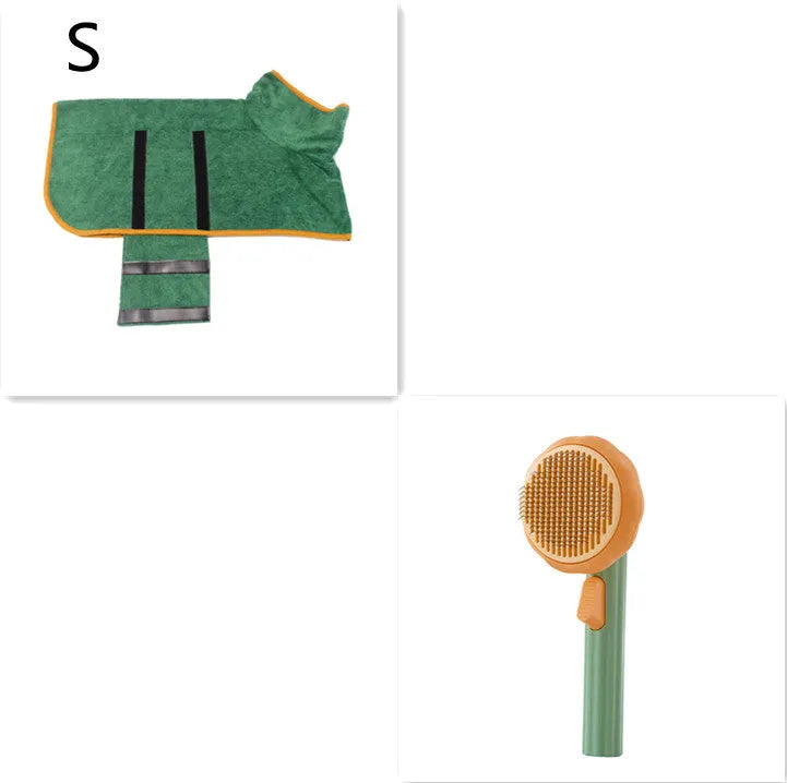 Hand-held pumpkin-coloured pet brush with stainless steel needles for grooming cats and dogs