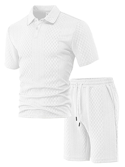 Men's patterned cloth short sleeve casual suit set in multiple colour options
