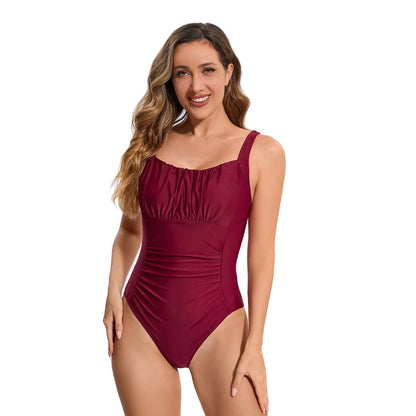 Women's one-piece swimsuit in multicolour prints including leopard print, navy blue and red, sizes S to XXL