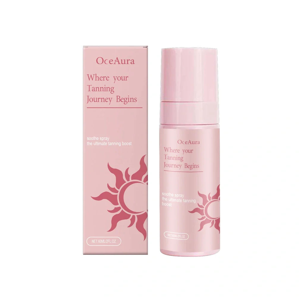 Sun Free Tanning Spray in a 60ml bottle with spray nozzle, showing natural-looking tan effect on skin